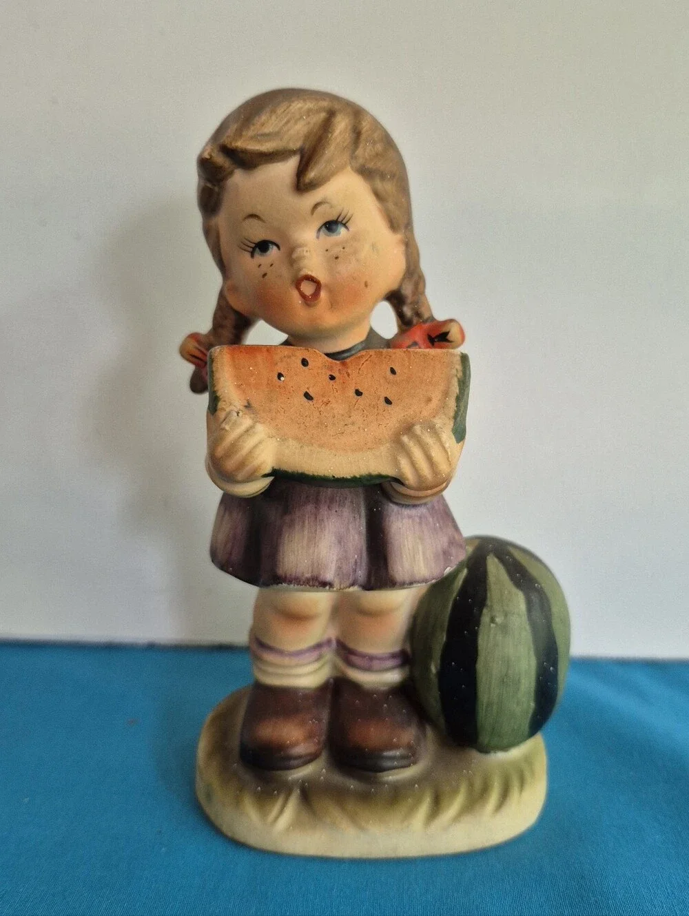 Napcoware Girl Eating Watermelon Figurine Vintage Hummel Style C7656 Japan